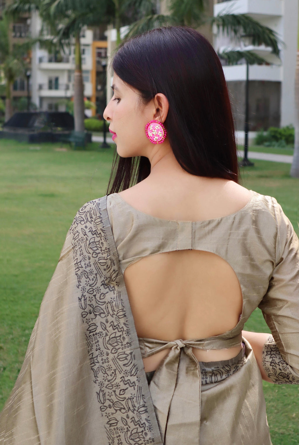 Jyoti Fashion Women's Cream Handloom Raw Silk Printed Border Traditional Saree with Blouse - Distacart