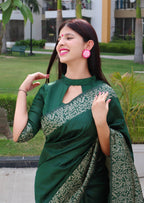 Jyoti Fashion Women's Green Handloom Raw Silk Printed Border Traditional Saree with Blouse - Distacart