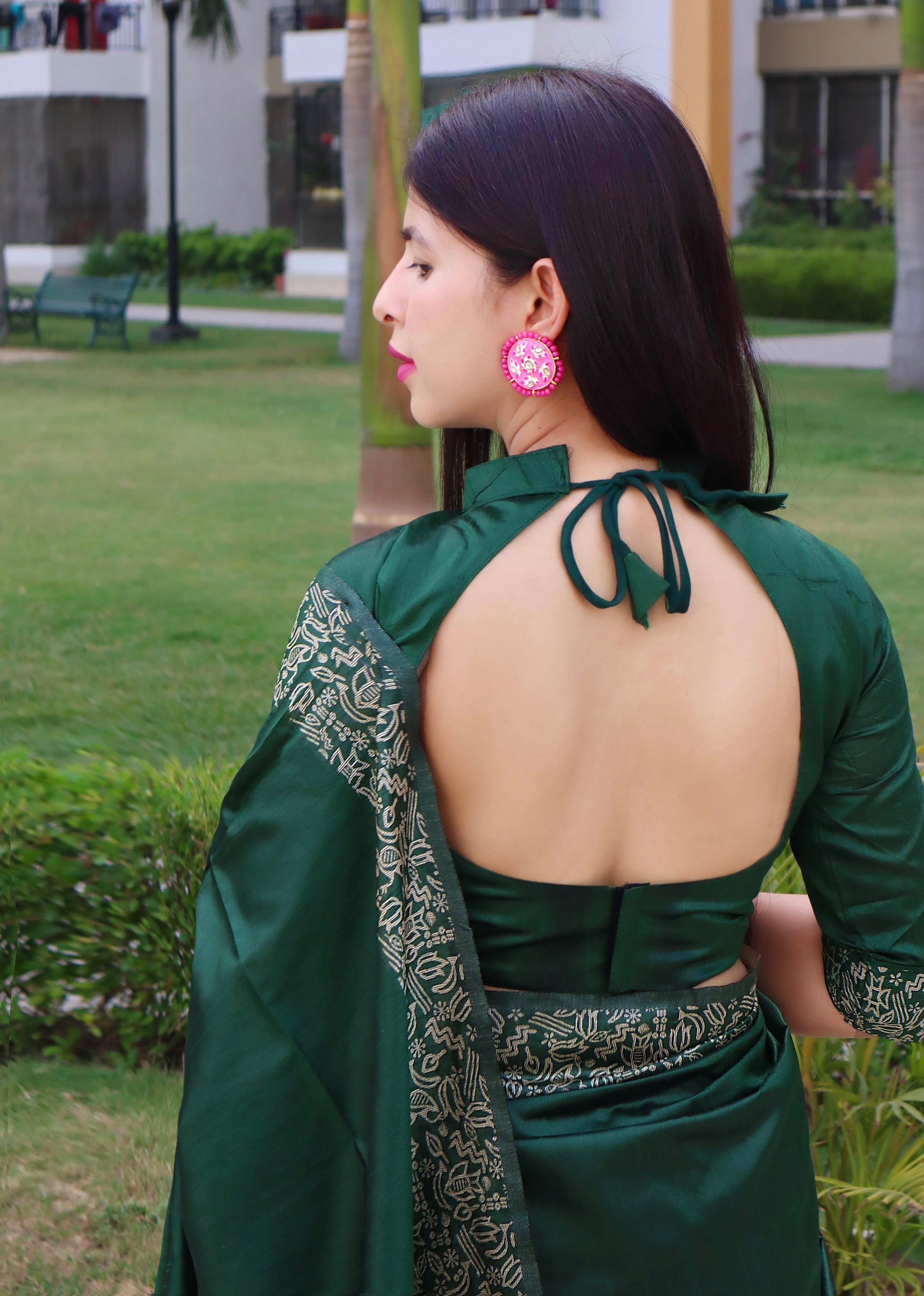 Jyoti Fashion Women's Green Handloom Raw Silk Printed Border Traditional Saree with Blouse - Distacart