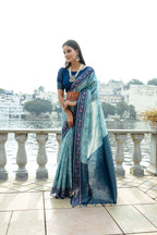 Jyoti Fashion Women's Firozi Soft Silk Zari Woven Traditional Saree with Blouse