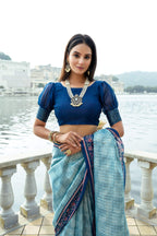 Jyoti Fashion Women's Firozi Soft Silk Zari Woven Traditional Saree with Blouse