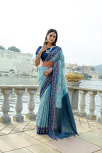 Jyoti Fashion Women's Firozi Soft Silk Zari Woven Traditional Saree with Blouse
