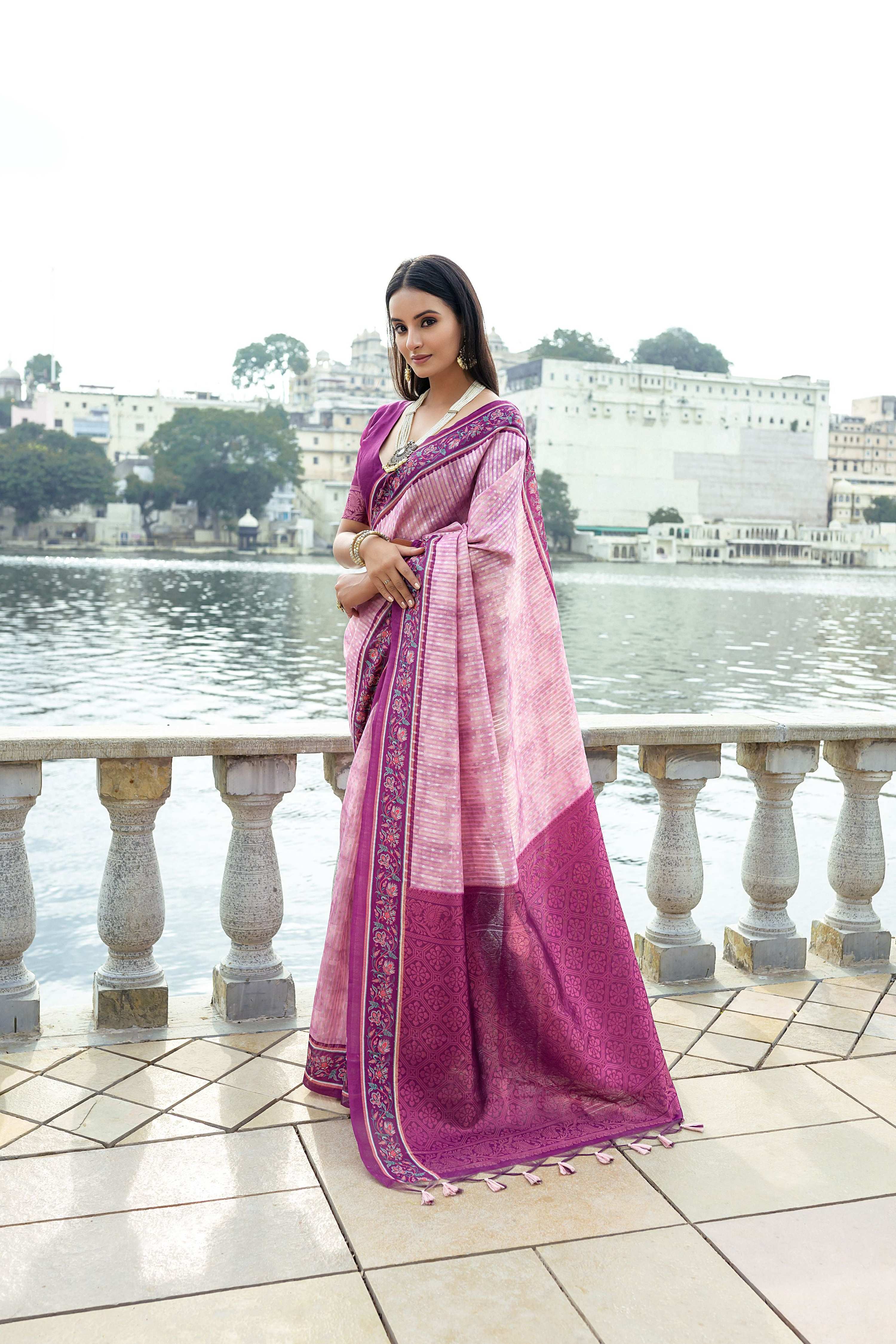 Jyoti Fashion Women's Pink Soft Silk Zari Woven Traditional Saree with Blouse