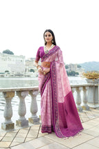 Jyoti Fashion Women's Pink Soft Silk Zari Woven Traditional Saree with Blouse