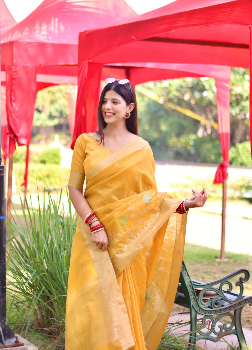 Jyoti Fashion Women's Yellow Linen Silk Zari Woven Traditional Saree with Blouse