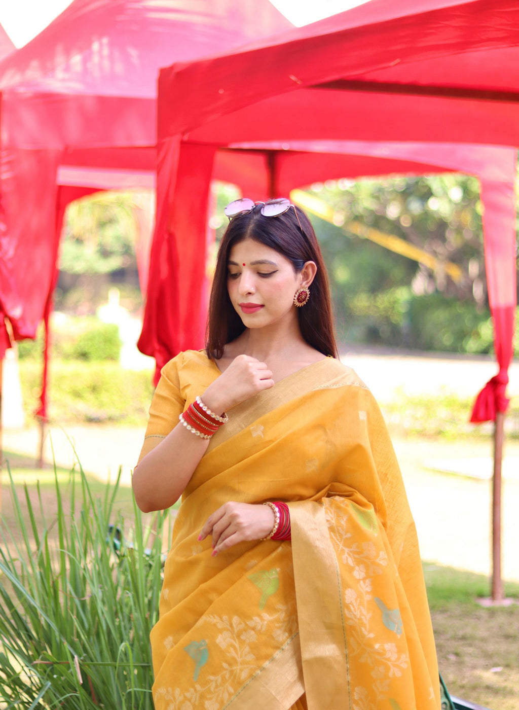 Jyoti Fashion Women's Yellow Linen Silk Zari Woven Traditional Saree with Blouse