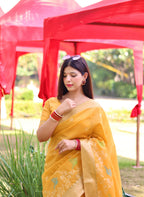 Jyoti Fashion Women's Yellow Linen Silk Zari Woven Traditional Saree with Blouse