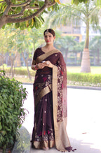 Jyoti Fashion Women's Coffee Linen Silk Zari Woven Traditional Saree with Blouse