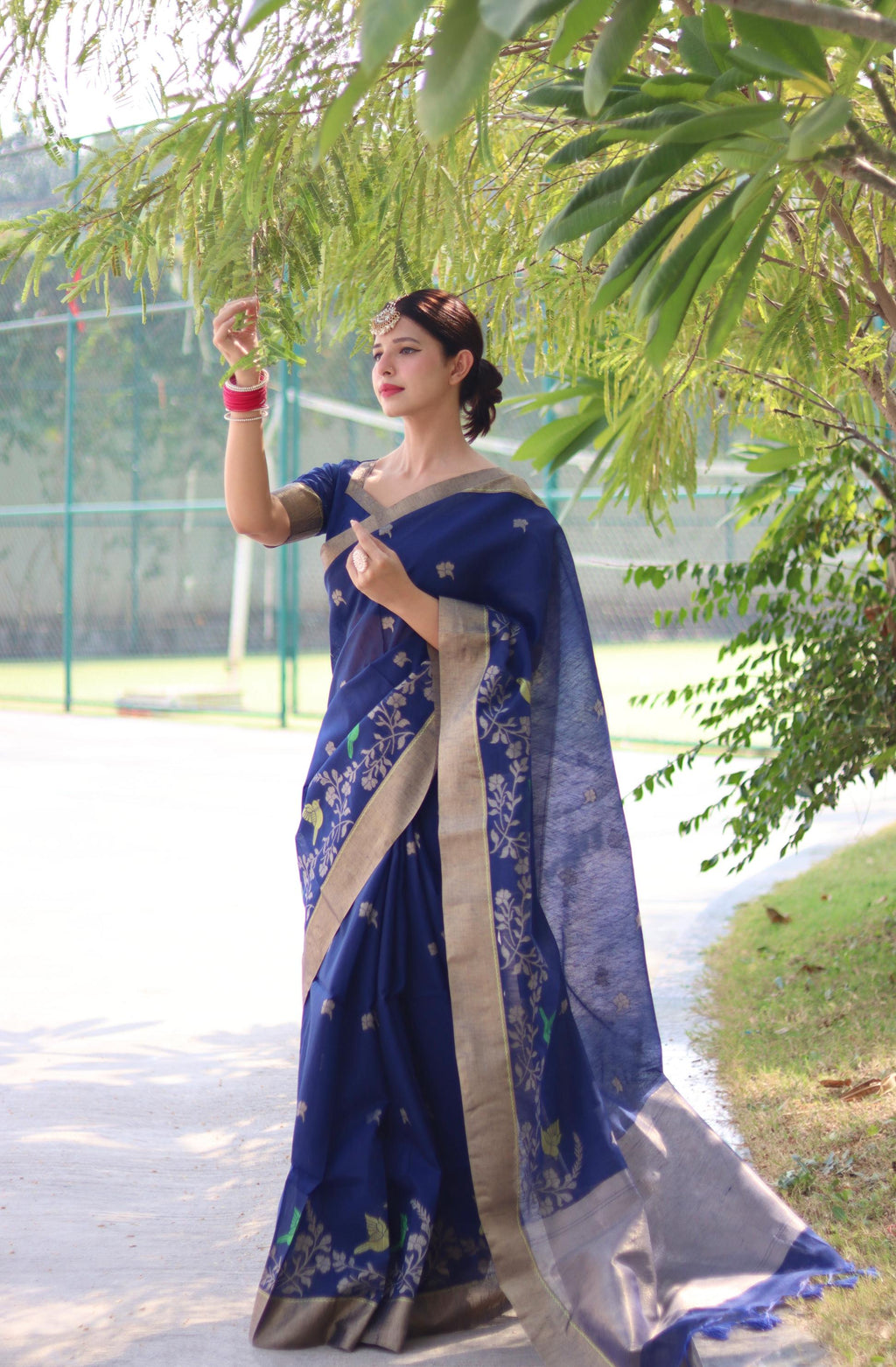 Jyoti Fashion Women's Blue Linen Silk Zari Woven Traditional Saree with Blouse