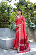 Jyoti Fashion Women's Coral Tussar Silk Temple Border with Zari Lining Traditional Saree with Blouse - Distacart