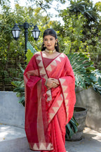 Jyoti Fashion Women's Coral Tussar Silk Temple Border with Zari Lining Traditional Saree with Blouse - Distacart