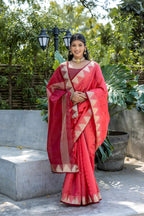 Jyoti Fashion Women's Coral Tussar Silk Temple Border with Zari Lining Traditional Saree with Blouse - Distacart