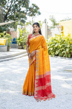 Jyoti Fashion Women's Mustard Tussar Silk Temple Border with Zari Lining Traditional Saree with Blouse - Distacart