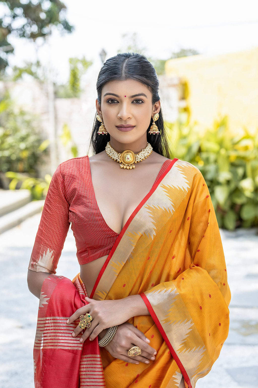 Jyoti Fashion Women's Mustard Tussar Silk Temple Border with Zari Lining Traditional Saree with Blouse - Distacart