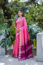 Jyoti Fashion Women's Pink Tussar Silk Temple Border with Zari Lining Traditional Saree with Blouse - Distacart