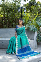 Jyoti Fashion Women's Rama Tussar Silk Temple Border with Zari Lining Traditional Saree with Blouse - Distacart