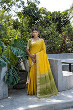 Jyoti Fashion Women's Yellow Tussar Silk Temple Border with Zari Lining Traditional Saree with Blouse - Distacart