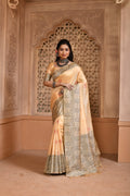 Jyoti Fashion Women's Cream Handloom Raw Silk Weaving Pallu Traditional Saree with Blouse