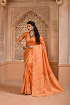 Jyoti Fashion Women's Orange Handloom Raw Silk Weaving Pallu Traditional Saree with Blouse