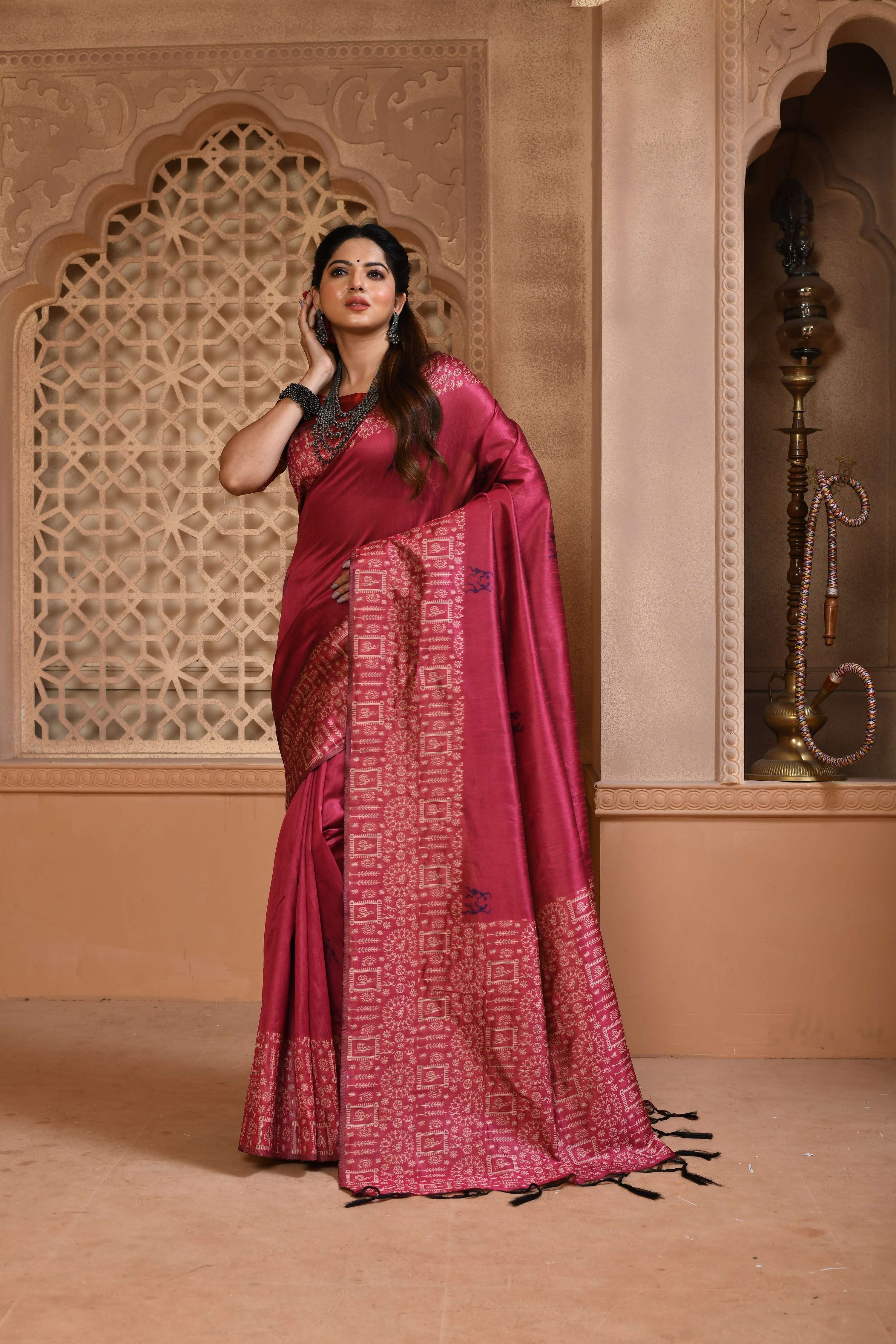 Jyoti Fashion Women's Rani Pink Handloom Raw Silk Weaving Pallu Traditional Saree with Blouse