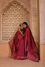 Jyoti Fashion Women's Rani Pink Handloom Raw Silk Weaving Pallu Traditional Saree with Blouse