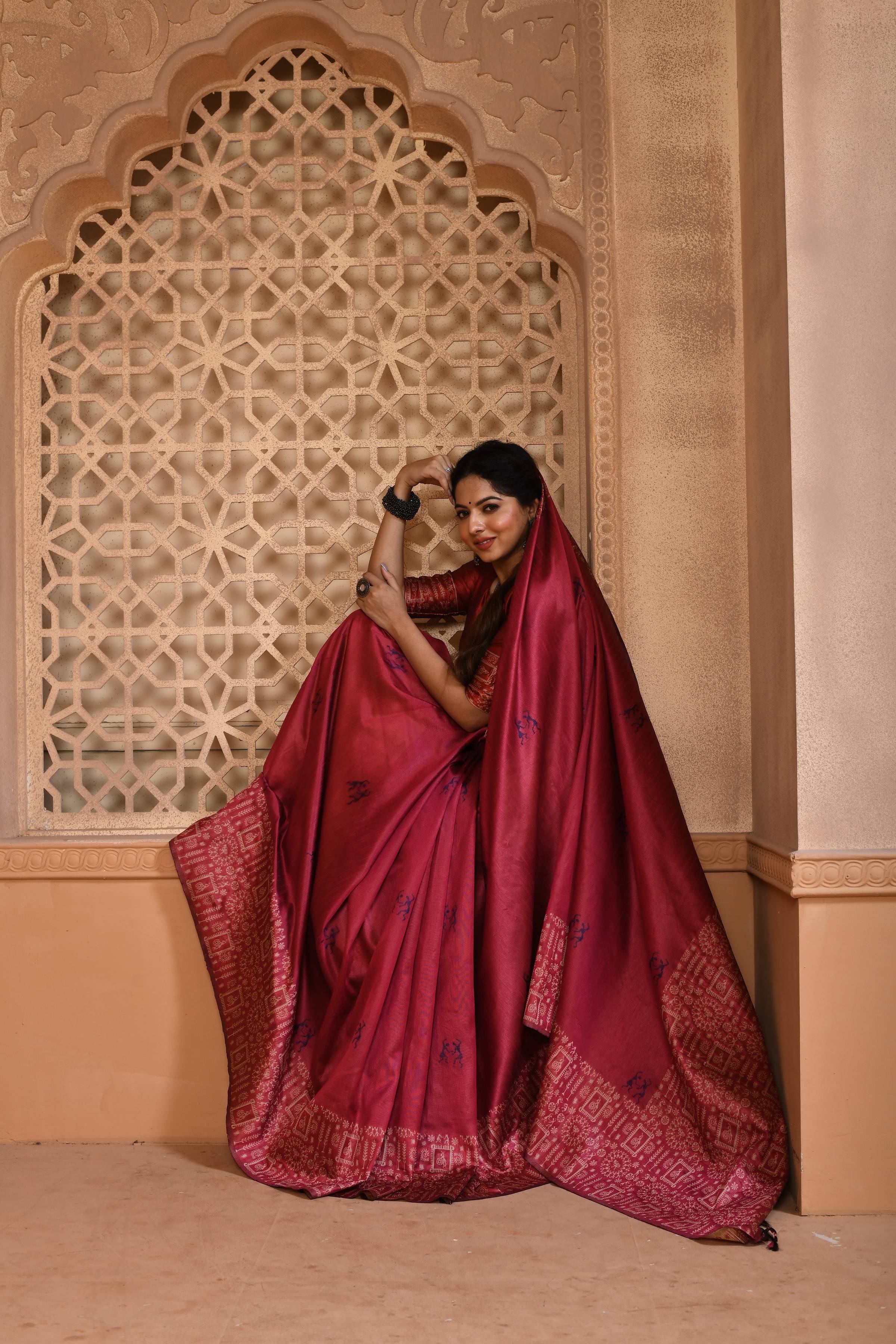 Jyoti Fashion Women's Rani Pink Handloom Raw Silk Weaving Pallu Traditional Saree with Blouse
