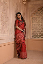 Jyoti Fashion Women's Red Handloom Raw Silk Weaving Pallu Traditional Saree with Blouse