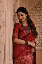 Jyoti Fashion Women's Red Handloom Raw Silk Weaving Pallu Traditional Saree with Blouse