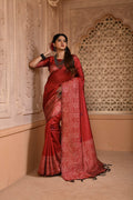 Jyoti Fashion Women's Red Handloom Raw Silk Weaving Pallu Traditional Saree with Blouse