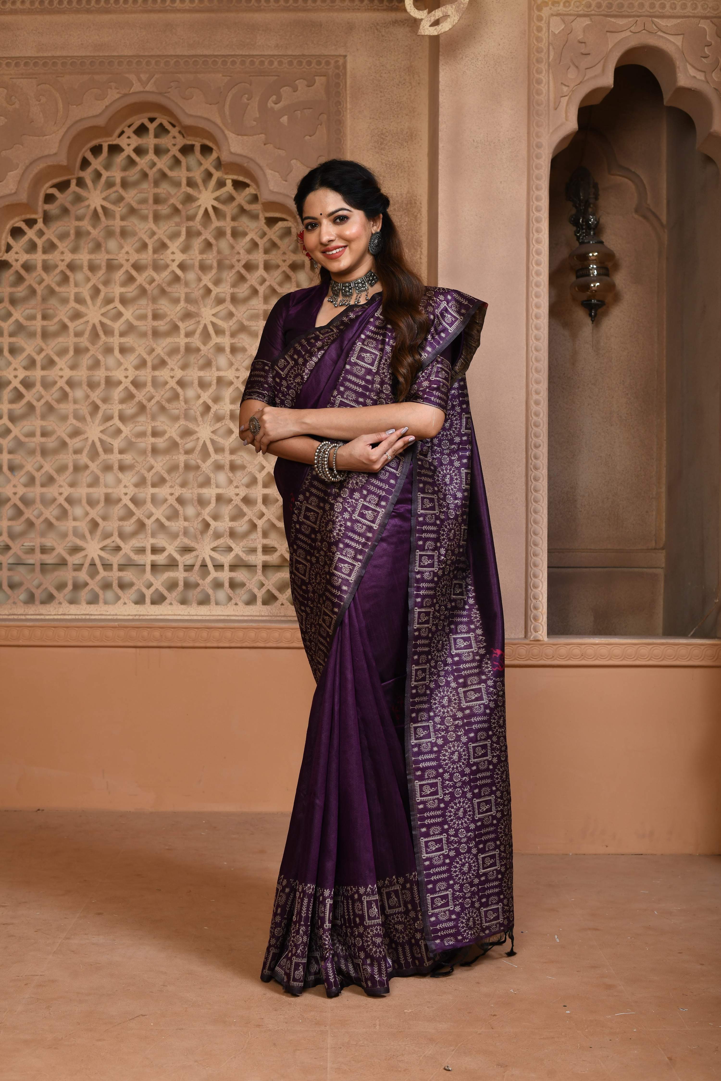Jyoti Fashion Women's Purple Handloom Raw Silk Weaving Pallu Traditional Saree with Blouse