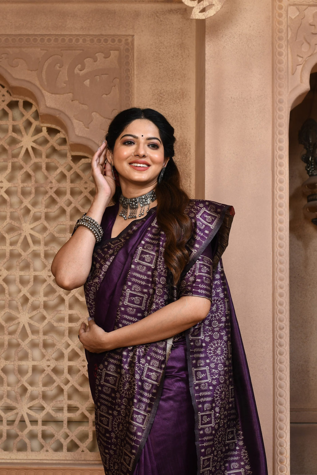 Jyoti Fashion Women's Purple Handloom Raw Silk Weaving Pallu Traditional Saree with Blouse