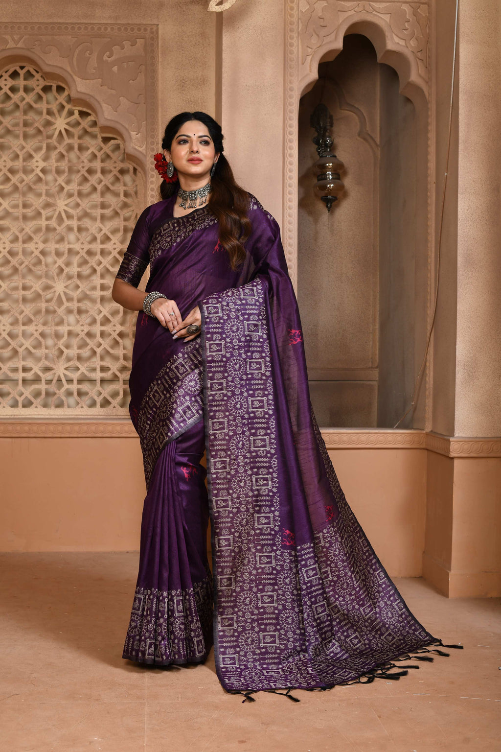 Jyoti Fashion Women's Purple Handloom Raw Silk Weaving Pallu Traditional Saree with Blouse