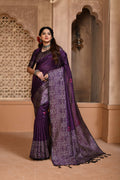 Jyoti Fashion Women's Purple Handloom Raw Silk Weaving Pallu Traditional Saree with Blouse