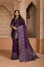 Jyoti Fashion Women's Purple Handloom Raw Silk Weaving Pallu Traditional Saree with Blouse
