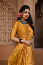 Jyoti Fashion Women's Mustard Handloom Raw Silk Weaving Pallu Traditional Saree with Blouse