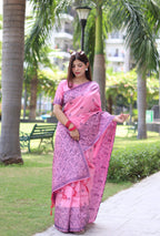 Jyoti Fashion Women's Baby Pink Handloom Raw Silk Weaving Pallu Traditional Saree with Blouse - Distacart