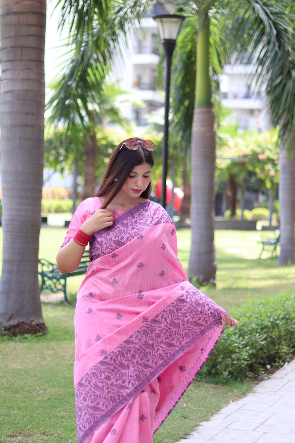 Jyoti Fashion Women's Baby Pink Handloom Raw Silk Weaving Pallu Traditional Saree with Blouse - Distacart