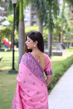 Jyoti Fashion Women's Baby Pink Handloom Raw Silk Weaving Pallu Traditional Saree with Blouse - Distacart