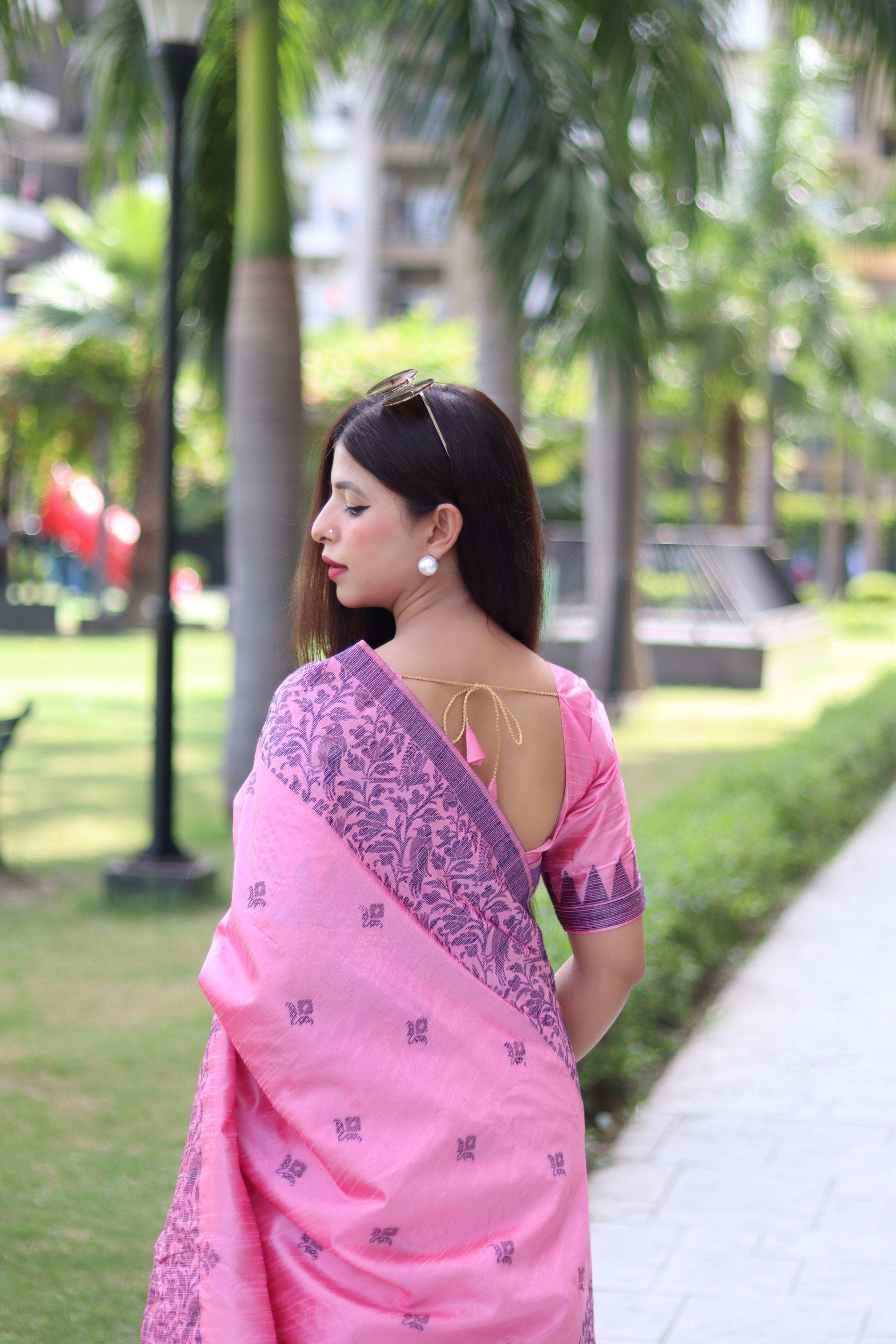 Jyoti Fashion Women's Baby Pink Handloom Raw Silk Weaving Pallu Traditional Saree with Blouse - Distacart