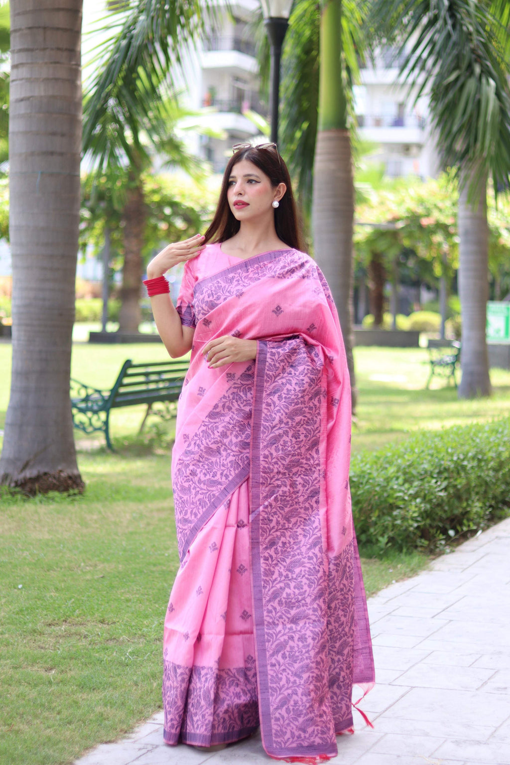 Jyoti Fashion Women's Baby Pink Handloom Raw Silk Weaving Pallu Traditional Saree with Blouse - Distacart