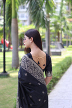 Jyoti Fashion Women's Black Handloom Raw Silk Weaving Pallu Traditional Saree with Blouse - Distacart