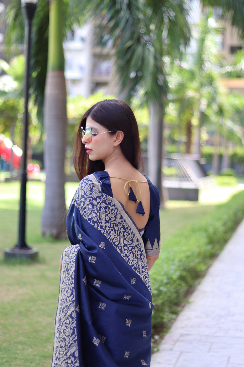 Jyoti Fashion Women's Navy Blue Handloom Raw Silk Weaving Pallu Traditional Saree with Blouse - Distacart