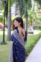 Jyoti Fashion Women's Navy Blue Handloom Raw Silk Weaving Pallu Traditional Saree with Blouse - Distacart