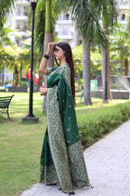 Jyoti Fashion Women's Green Handloom Raw Silk Weaving Pallu Traditional Saree with Blouse - Distacart