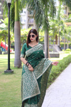 Jyoti Fashion Women's Green Handloom Raw Silk Weaving Pallu Traditional Saree with Blouse - Distacart