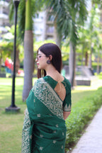 Jyoti Fashion Women's Green Handloom Raw Silk Weaving Pallu Traditional Saree with Blouse - Distacart