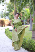Jyoti Fashion Women's Mehendi Handloom Raw Silk Weaving Pallu Traditional Saree with Blouse - Distacart