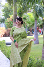 Jyoti Fashion Women's Mehendi Handloom Raw Silk Weaving Pallu Traditional Saree with Blouse - Distacart
