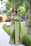 Jyoti Fashion Women's Mehendi Handloom Raw Silk Weaving Pallu Traditional Saree with Blouse - Distacart