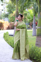 Jyoti Fashion Women's Mehendi Handloom Raw Silk Weaving Pallu Traditional Saree with Blouse - Distacart